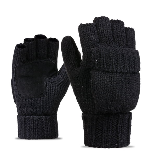 Guantes de lana con aislamiento térmico sin dedos para mensajes de texto para mujeres y hombres, mitones convertibles de punto cálidos de invierno con solapa