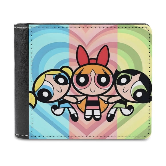 Las Chicas Superpoderosas Cartera de Cuero PU para Hombres, Tarjetero Bifold Delgado, Cartera Minimalista de Cuero Sintético Suave
