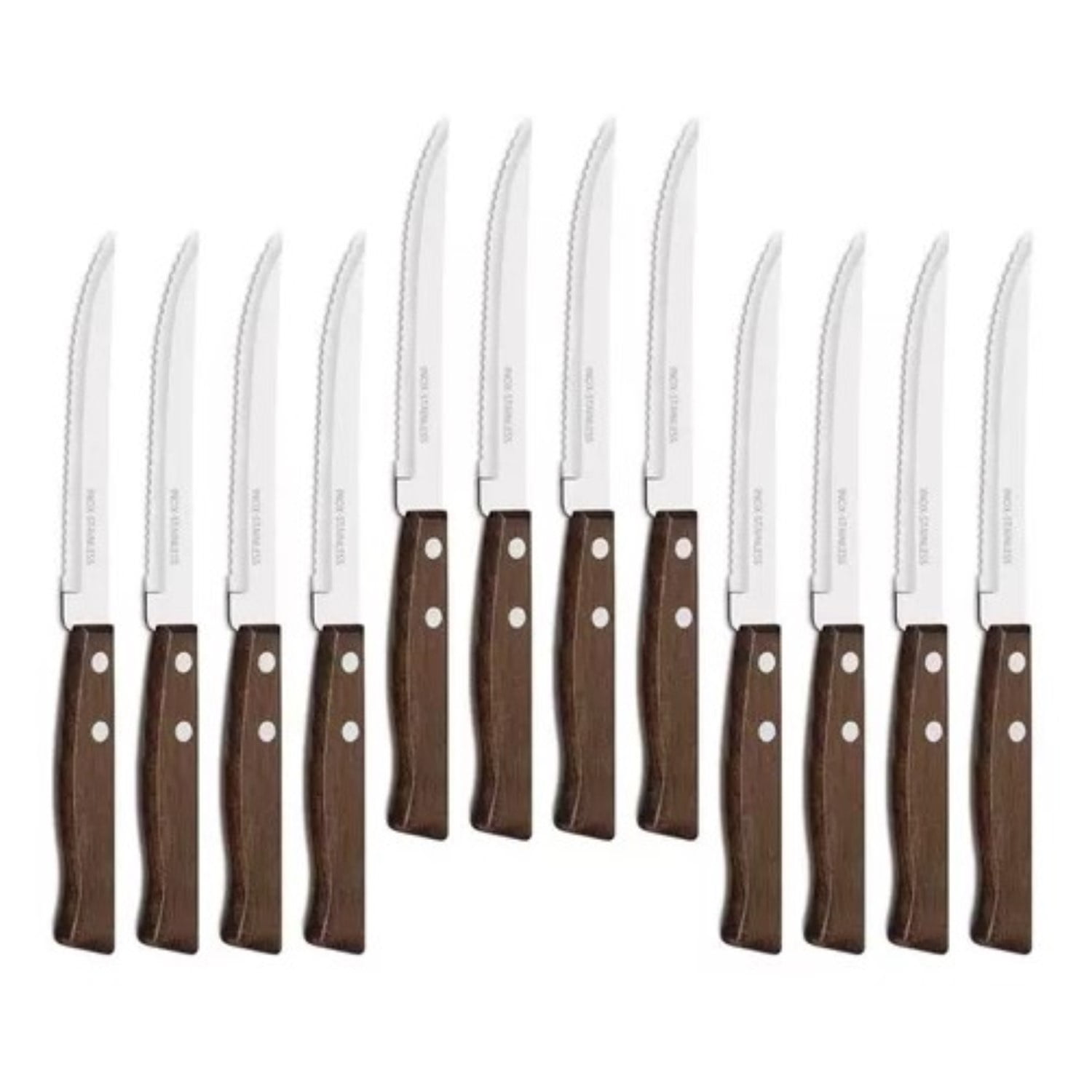 Citohome - Pack 12 Cuchillos Acero Inoxidable Cubiertos Madera Asado