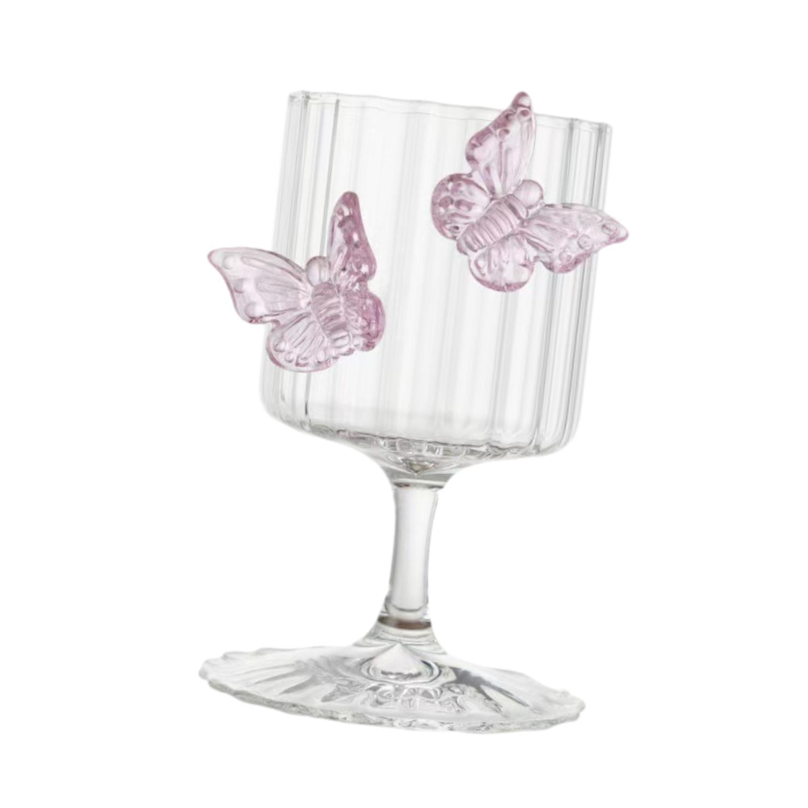 Magideal - Postre De Vaso De Vino De Mariposa Plato De Tazón Decoración Del Hogar Tazón Portátil Portátil Copa Artística Para Beber Para Cafés De Yogurt De Leche Raya