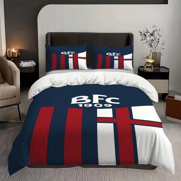 3pcs Bologna Club Logo Themed Bedding Set Duvet Cover and Pillowcase Set Soft and Comfortable