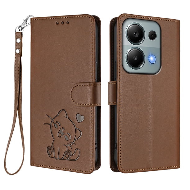 Funda Volteable tipo Billetera con Correa para Xiaomi Redmi Note 14S 4G, Marrón