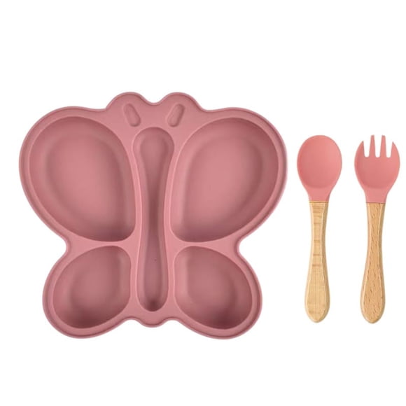 Plato de silicona para bebé con succión en forma de mariposa SensiBlue - Rosa Suave