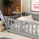 thumbnail image 2 of Twin Size Floor Bed with Fence and Door,Rubber Wood Floor Bed with Safety Guardrails,Grey, 2 of 3