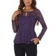 thumbnail image 1 of INSPIRE CHIC Blusa de Halloween para Mujer con Encaje, Abertura Frontal, Dobladillo Peplum, Manga Larga Transparente, Talla XL, Color Púrpura, 1 of 6