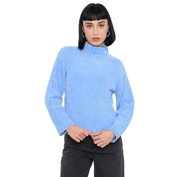 Sweater Mujer Chenille Rib Celeste Corona