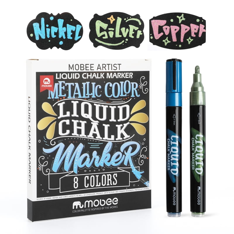 Mobee - Marcadores Plumón Lápices Tiza Líquida 8 Colores Metálicos
