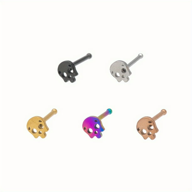2 pcs Halloween Skull Nose Ring Set - Straight Rod Nose Nails for Human Piercing - Unique Nose Jewelry Decor