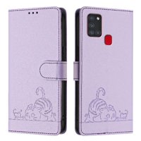 Funda Tipo Cartera Foxdock Para Samsung Galaxy A21S Con Soporte, Ranuras, Rfid, Diseño De Gato