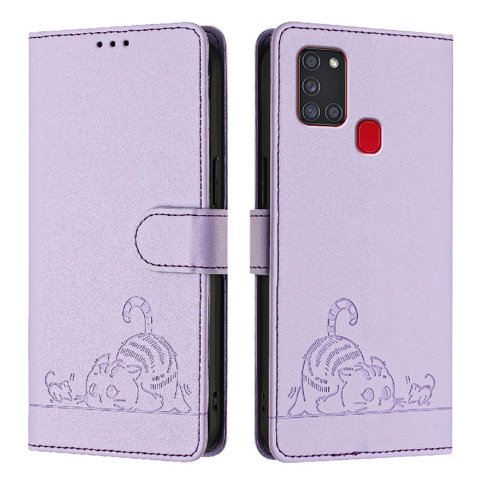Funda Tipo Cartera Foxdock Para Samsung Galaxy A21S Con Soporte, Ranuras, Rfid, Diseño De Gato