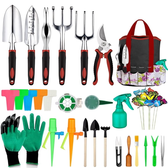 Juego de herramientas de jardín Tudoccy de 83 piezas con bolsa de almacenamiento, color rojo