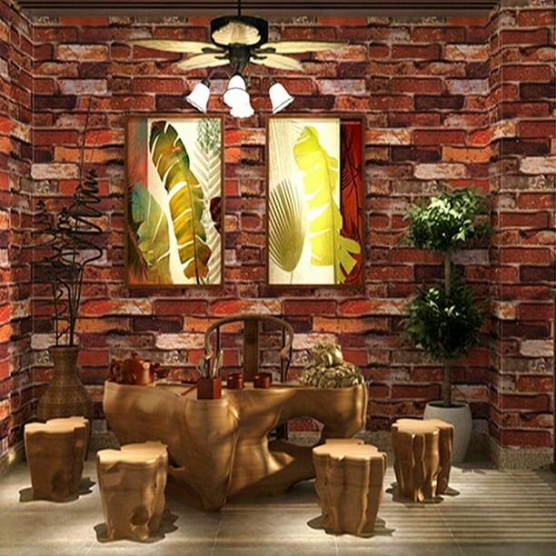 1 Roll, French Retro Brick Wallpaper, Fireplace, Living Room, Bar, Diy, Live Background Decoration, Pvc, Instant Sticker Moisture-proof Anti-fouling, Red 5249