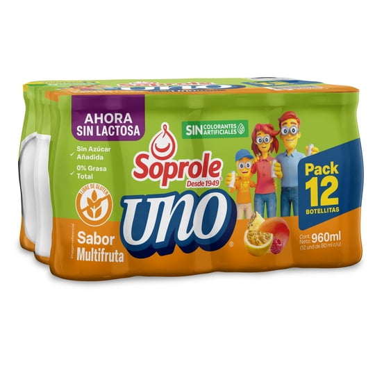 Bebida Láctea Probiótico Uno Multifruta Pack 12 Botella 80 ml c/u Soprole