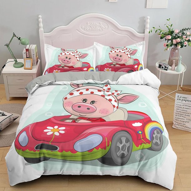 x1126 Bed SheetsCartoon Lovely Pig Bedding Set Boys Girls Twin Size Duvet Cover Pillowcase Bed Kids Adult Home Textileextile 3-Piece Bedding Set (1 Duvet Cover + 2 Pillow Shams) nj1126