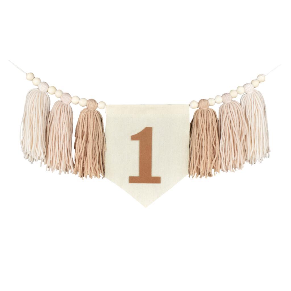 Bothyi - 1Er Cumpleaños Silla Alta Banner Bead Borde De Borde Para Niños Decoración De Habitaciones Marrón Marrón