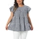 thumbnail image 1 of Agnes Orinda Blusa de Mujer Talla Grande de los Años 50 Cuello Redondo de Cuadros Mangas Cortas Acampanadas Blusa de Verano Babydoll Talla 2X Negro, 1 of 6