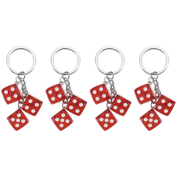4 paquetes de llaveros con amuleto de dados de la suerte, mini dados cuadrados en cubo 3D de resina con 3 colgantes para bolso, billetera, cartera, coche, accesorios de celular, rojo