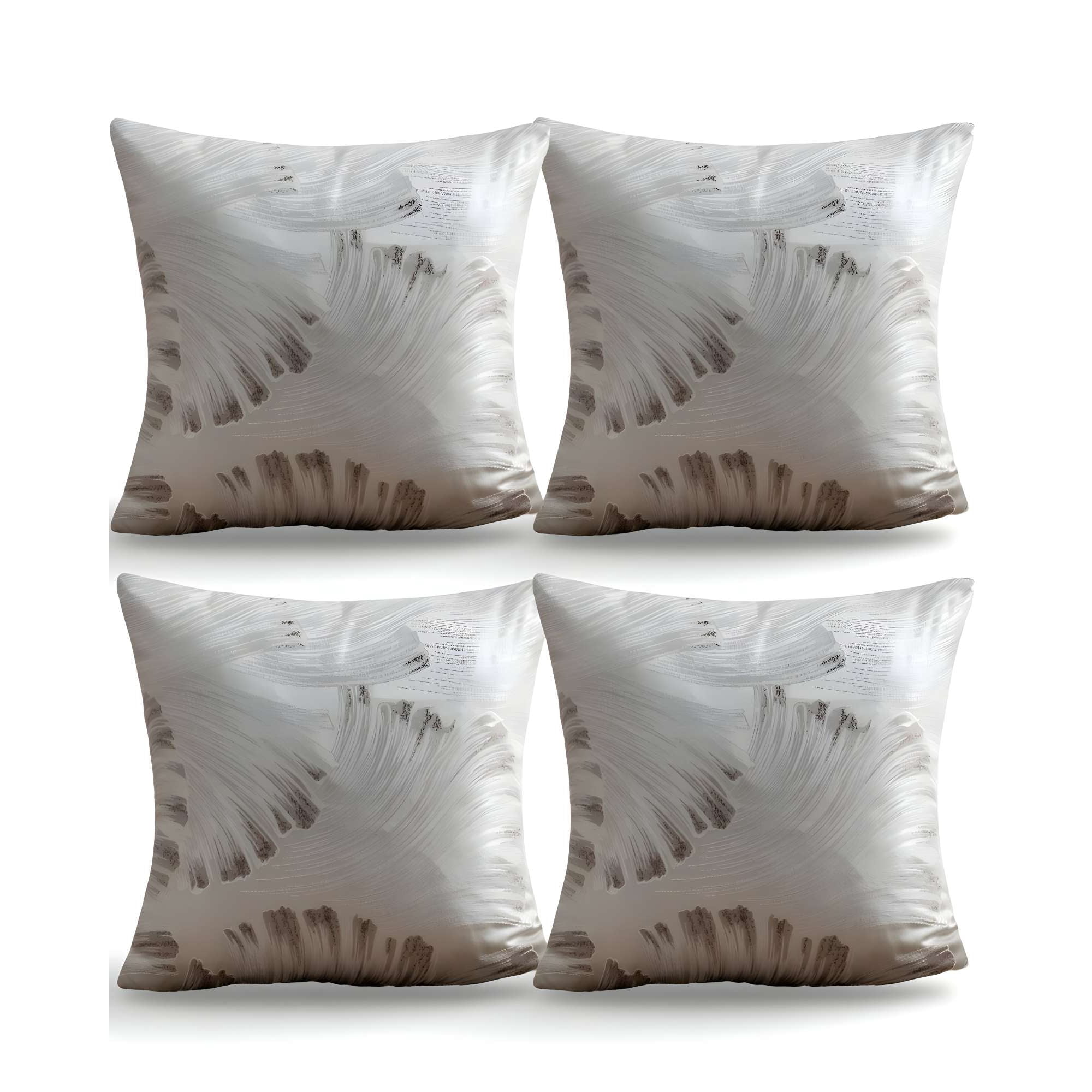 Genérico - Set De 4 Fundas De Cojines Satin Diseño Hojas 45cm X 45 Cm Blanco