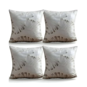 Genérico - Pack De 4 Fundas De Cojines Satin Diseño Hojas 45Cm X 45 Cm Blanco