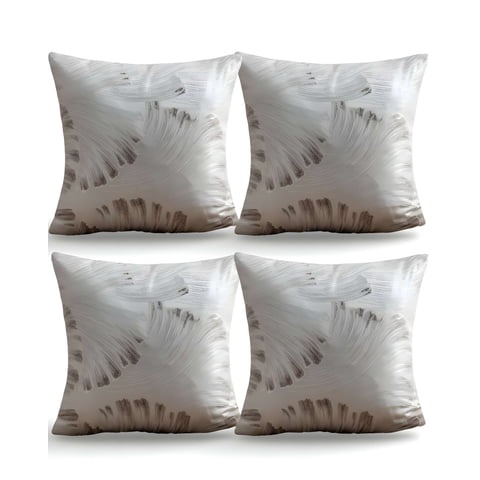 Genérico - Pack De 4 Fundas De Cojines Satin Diseño Hojas 45Cm X 45 Cm Blanco