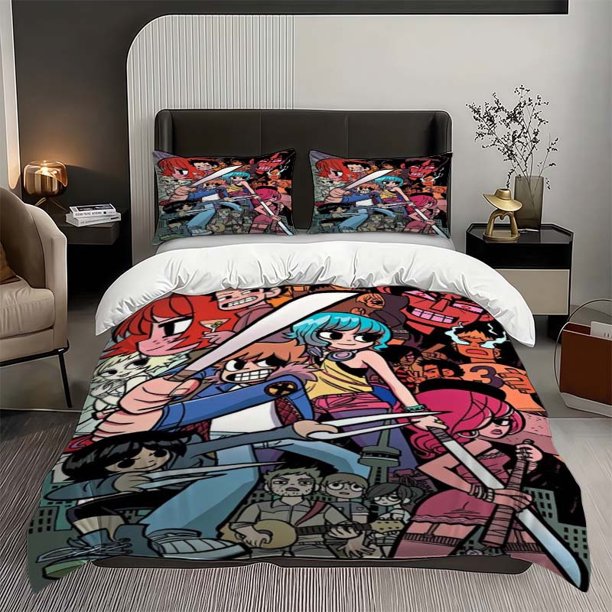 3pcs Anime Character City Adventure Vibrant Cartoon Illustration Pattern Three-Piece Bedding Set Soft And Comfortable Bedding Set Suitable for All Seasons