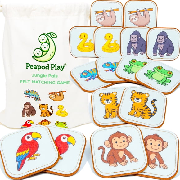 Juego de Memoria Jungle Pals de Peapod Play, 16 piezas de fieltro