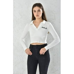 Home Fashion - Poleron Mujer Crop Blanco Ajustado Talla M