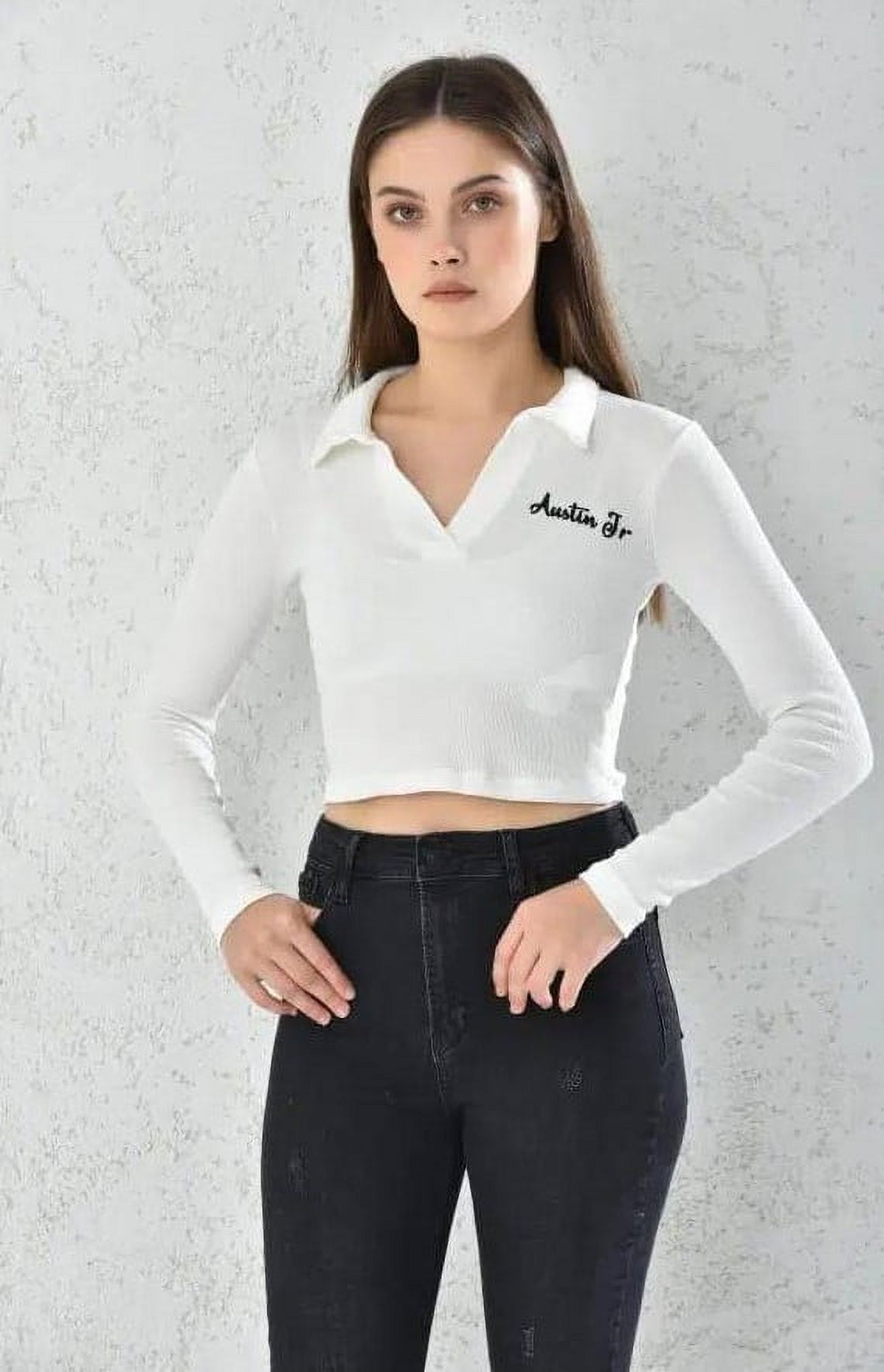 Home Fashion - Poleron Mujer Crop Blanco Ajustado Talla S