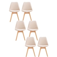 Habita2 Chile - Pack 6 Sillas Para Comedor Tulip Tapiz Lino Base Madera - Beige