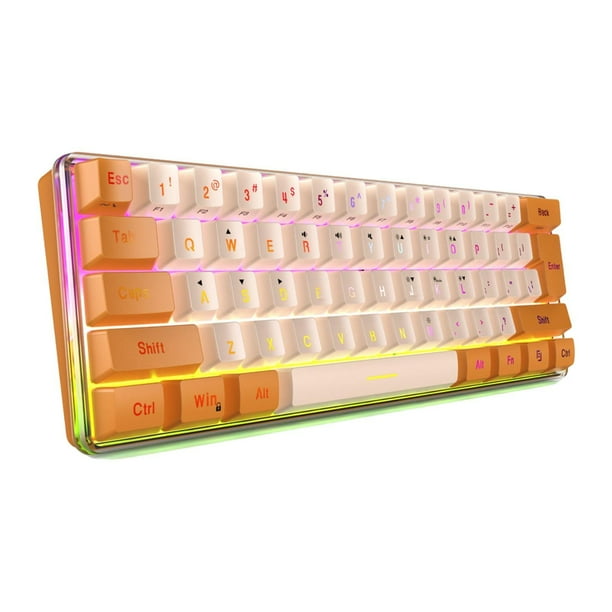 Teclado para videojuegos con cable USB C, compacto, resistente al desgaste, 61 teclas, cómodo teclado de ordenador con retroiluminación 60% RGB para Principalmente caqui