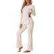 thumbnail image 4 of INSPIRE CHIC Conjunto de Salón de Punto Acanalado para Mujer, Conjunto de Pijama de Dos Piezas con Top de Manga Larga y Pantalones, Talla S, Blanco, 4 of 5