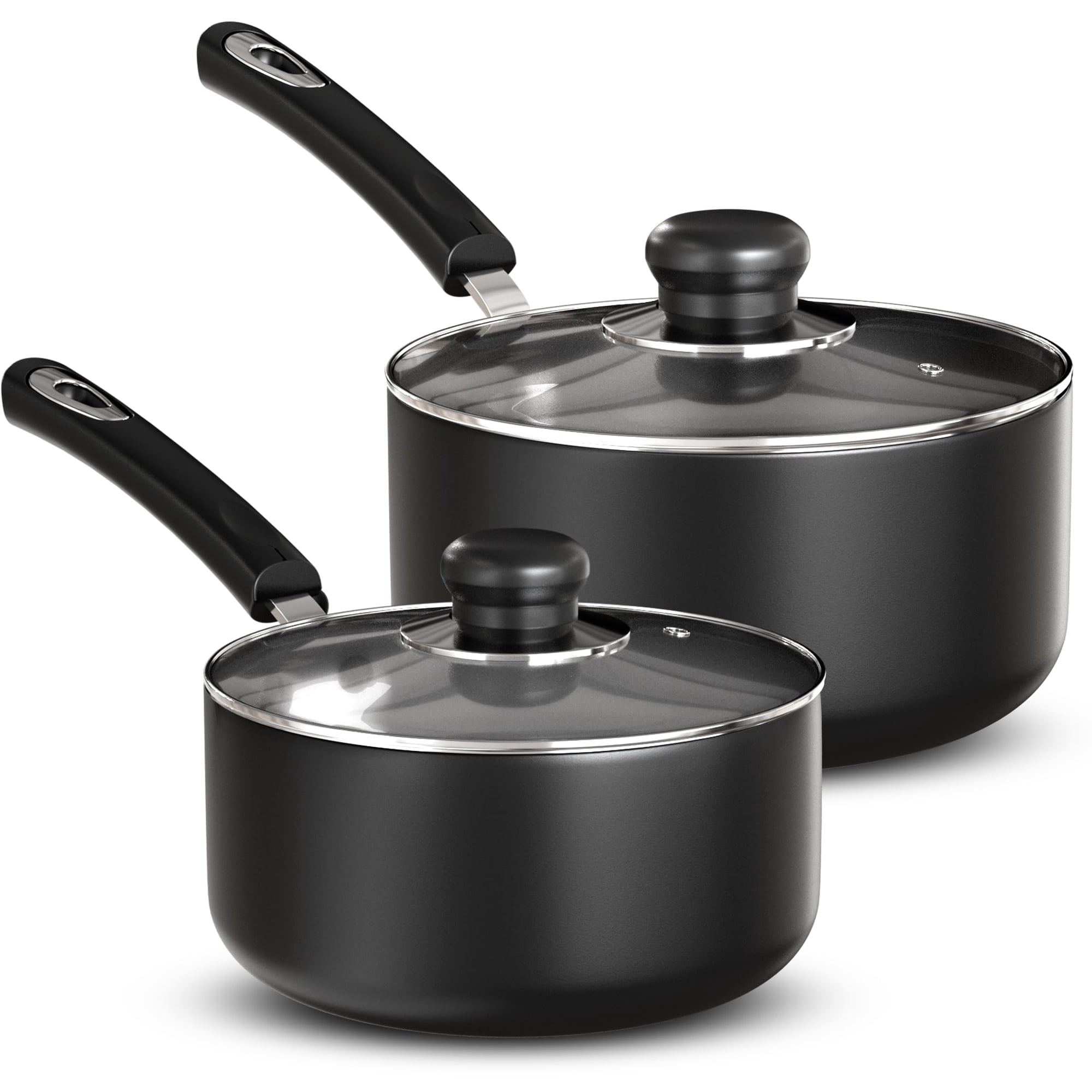 Juego De Cacerolas Utopia Kitchen, Antiadherentes, Con Tapa, 1 L Y 2 L, Gris Y Negro