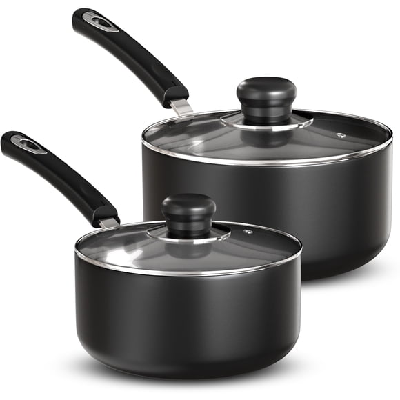 Juego de cacerolas Utopia Kitchen, antiadherentes, con tapa, 1 L y 2 L, gris y negro