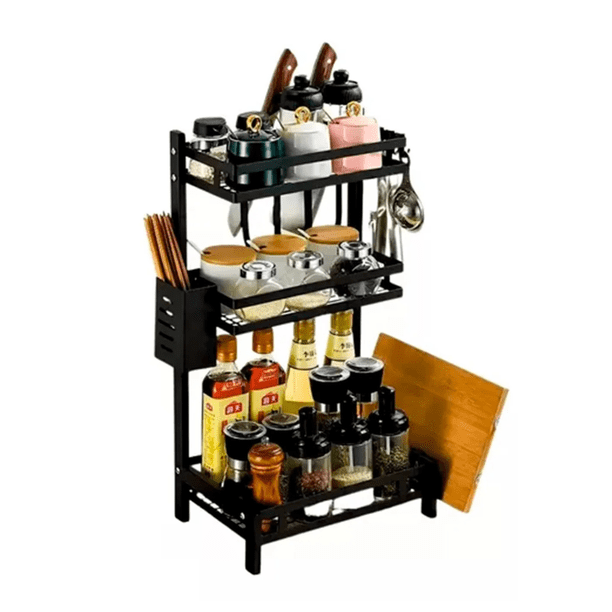 Rack Organizador Especiero Multiuso Cocina 3 Niveles Grande Negro