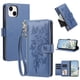 thumbnail image 1 of Funda Billetera Floral en Relieve iphone15 con Tarjetero y Cremallera Azul, 1 of 6
