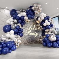 Fotiomrg - Kit De Guirnaldas Con Forma De Arco Con Forma De Guirnalda De Globos Azul Marino Y Plateado, Globos Blancos Metalizados Para Cumpleaños, Baby Shower, Bodas, Fiestas De Graduación