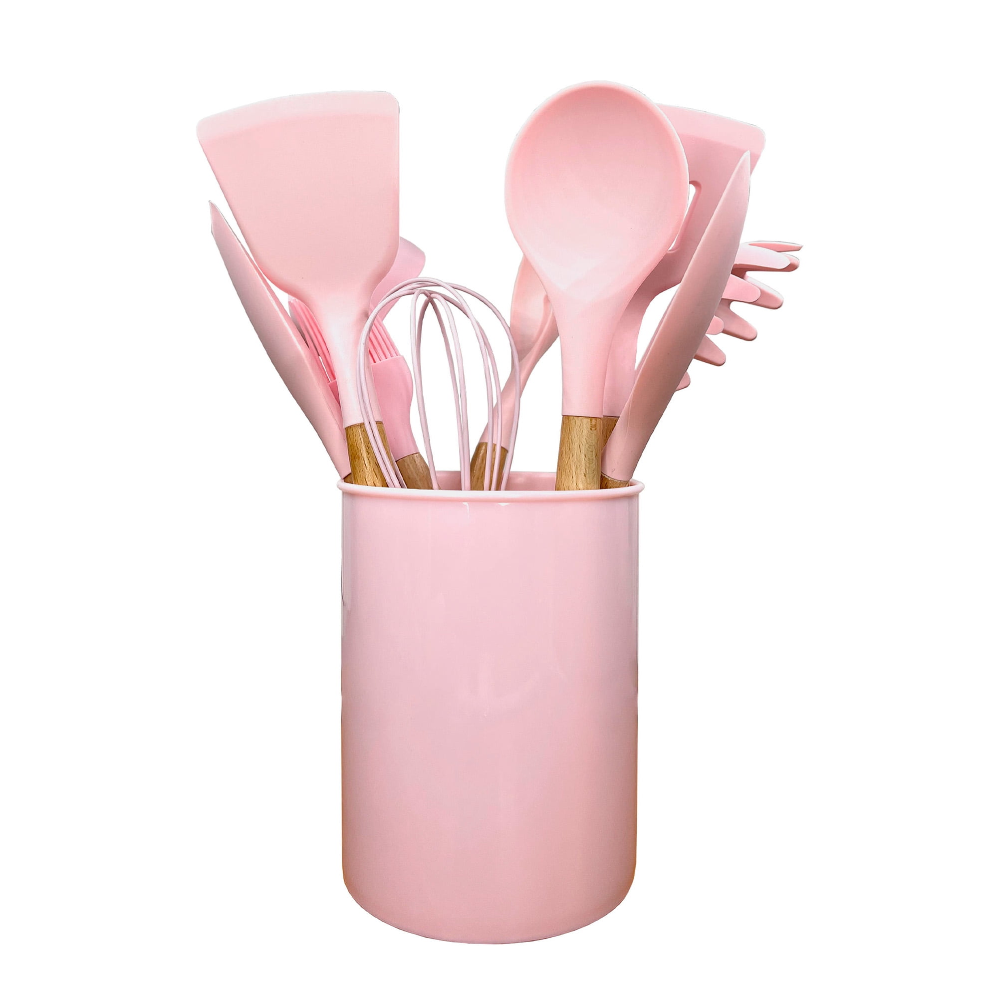 Mgm Importaciones - Set 11 Utensilios De Cocina Antiadherentes De Silicona Rosa