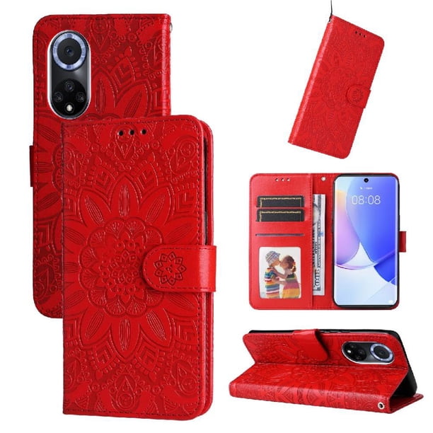 Funda tipo cartera FOXDOCK para Honor 50 , diseño girasol en relieve, cuero PU, cierre magnético, soporte y tarjetero