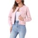 thumbnail image 4 of INSPIRE CHIC Chaqueta Vaquera Recortada de Manga Larga sin Cuello con Botones para Mujer, Regreso a Clases, Rosa Pálido XS, 4 of 6