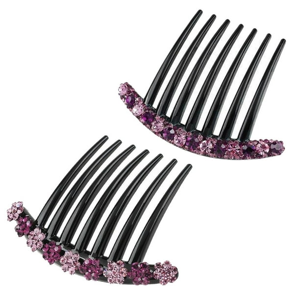 2 peinetas laterales de 7 dientes con diseño floral de diamantes de imitación, horquillas decorativas con flores de diamantes de imitación, accesorios para mujer (2 estilos)