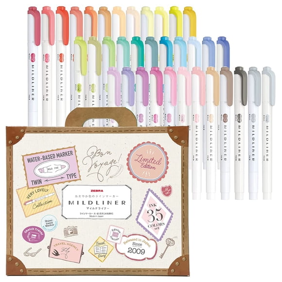 Juego De Iluminadores Zebra Wkt7 35c Mildliner De 35 Colores Con Caja De Regalo