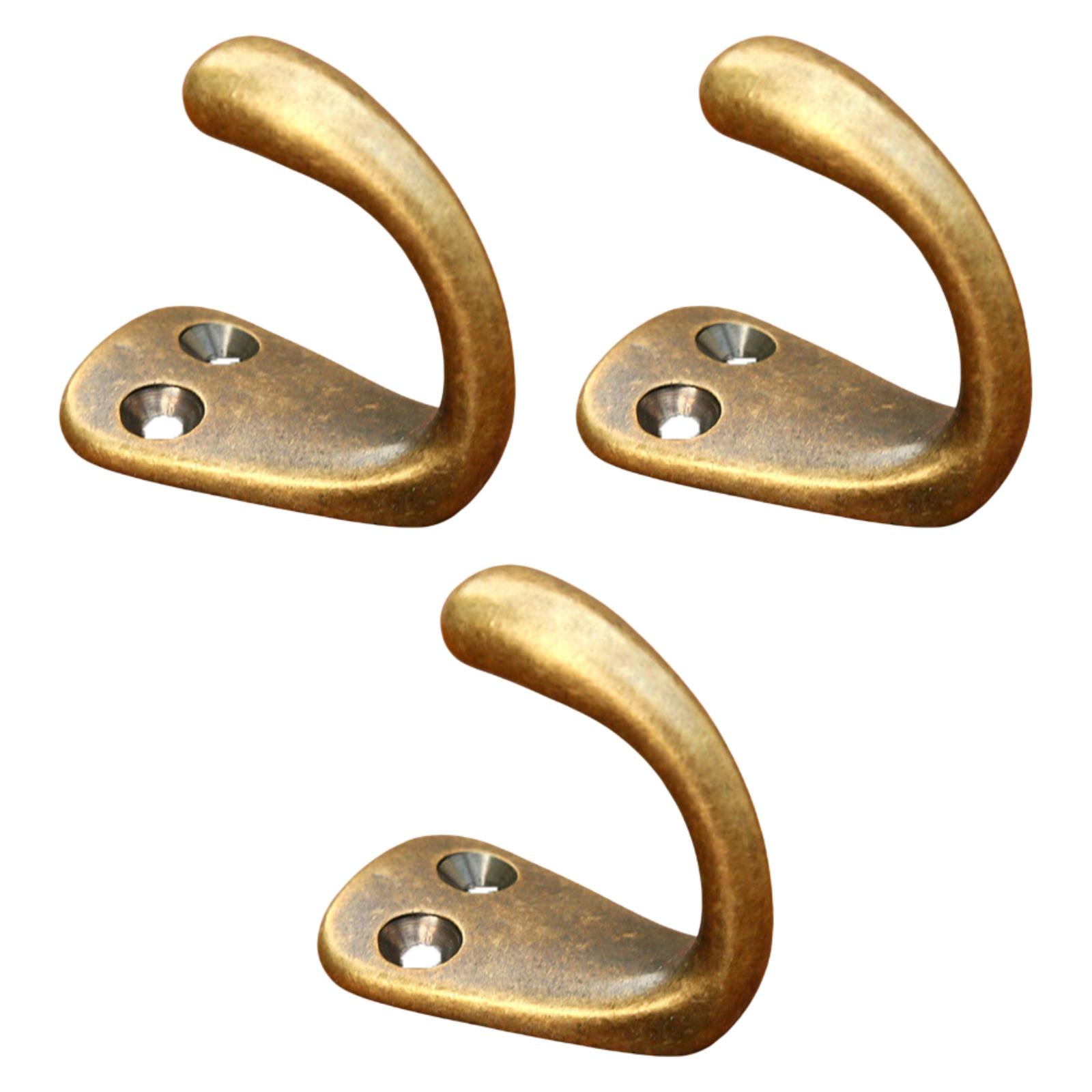 Bothyi - 3 Ganchos Multiusos De Latón, Ganchos Versátiles Para Ropa, Ganchos Para Abrigos, Montaje En Pared, Bronce