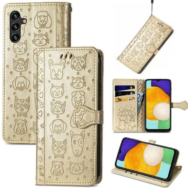 Funda Cartera FOXDOCK para Samsung Galaxy A13 5G , Flip PU con Relieve de Gatos y Perros, Tarjetero y Soporte