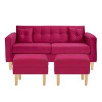 Bodevir - Sofa New Retro 3C + 2 Pouf Felpa 05 Burdeo