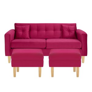 Bodevir - Sofa New Retro 3C + 2 Pouf Felpa 05 Burdeo