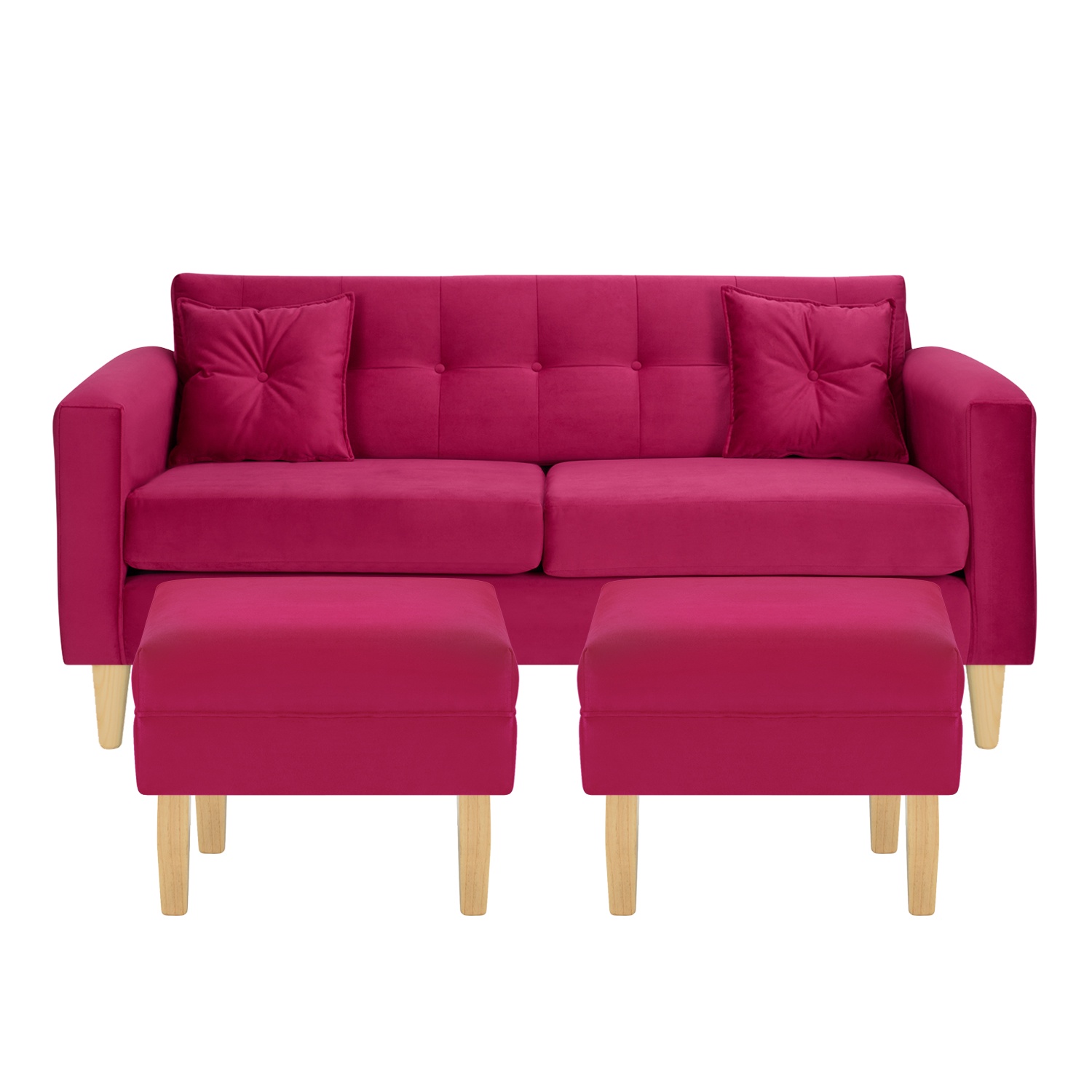 Bodevir - Sofa New Retro 3C + 2 Pouf Felpa 05 Burdeo