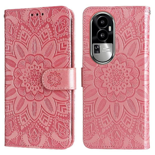Funda tipo cartera FOXDOCK para OPPO Reno 10 Pro 5G , diseño girasol en relieve, cuero PU, cierre magnético, soporte y tarjetero
