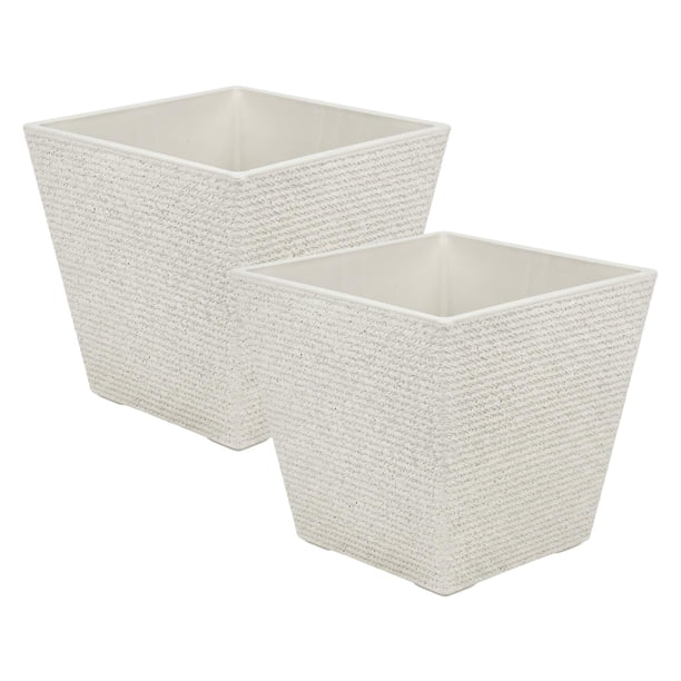 Set 2 Macetero Plastico Bajo Premium Base Cuadrada Conica M blanco