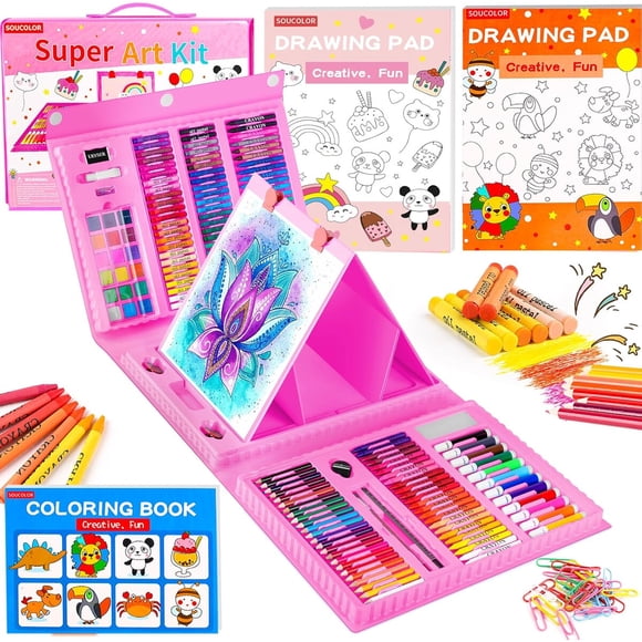Set De Dibujo 283 Piezas Caballete Tríptico Doble