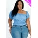 thumbnail image 1 of Top Casual De Punto Acanalado Liso Con Mangas Abullonadas Fruncidas De Talla Grande, 1 of 5